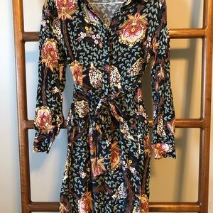 Shirt dress with Bohemian Floral Pattern
